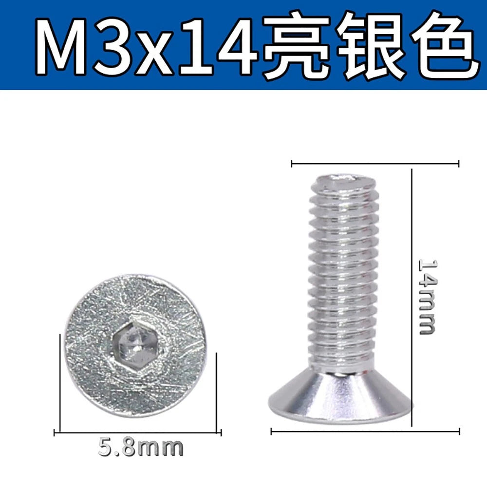 M3 Countersunk Hex Socket Aluminum Anodized Machine Screws — 10 Colors, 5–50 Pcs