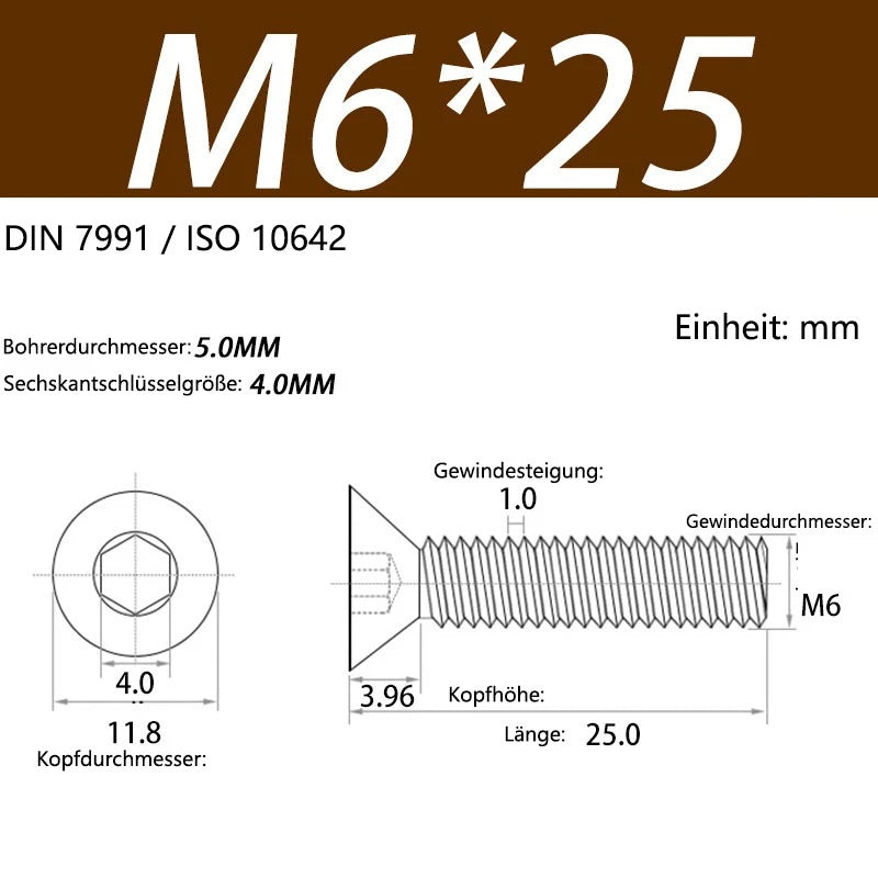 6063 Aluminium Allen Socket Countersunk Screws DIN 7991 — M2 to M8