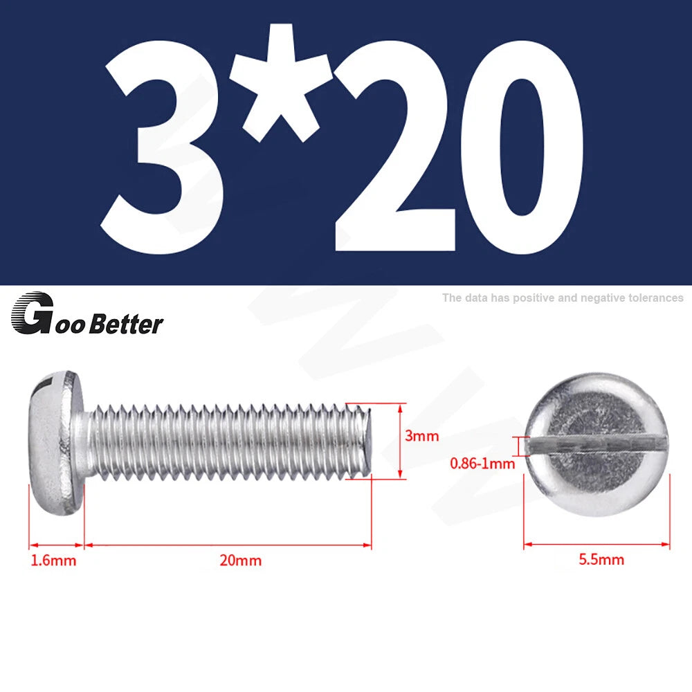 Slotted Pan Head Machine Screws – M1.6 to M4, A2 Stainless Steel, Fully Threaded, Lengths 3mm–60mm