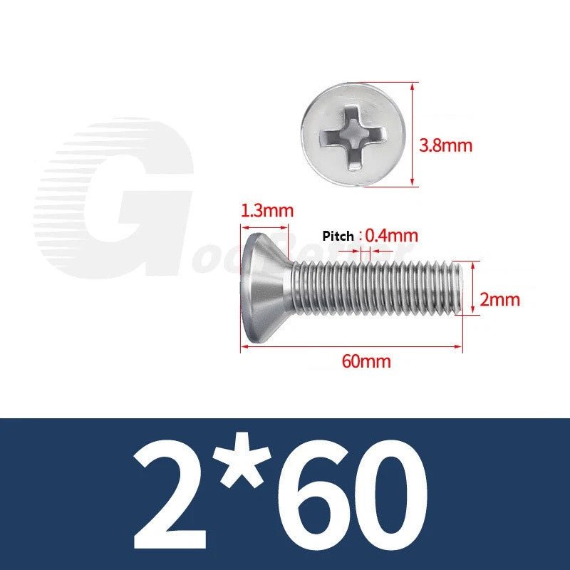 M1–M3.5 Phillips Countersunk Machine Screws – 304 Stainless Steel, Fully Threaded (3–120mm Overall Length) - HomeDIYer