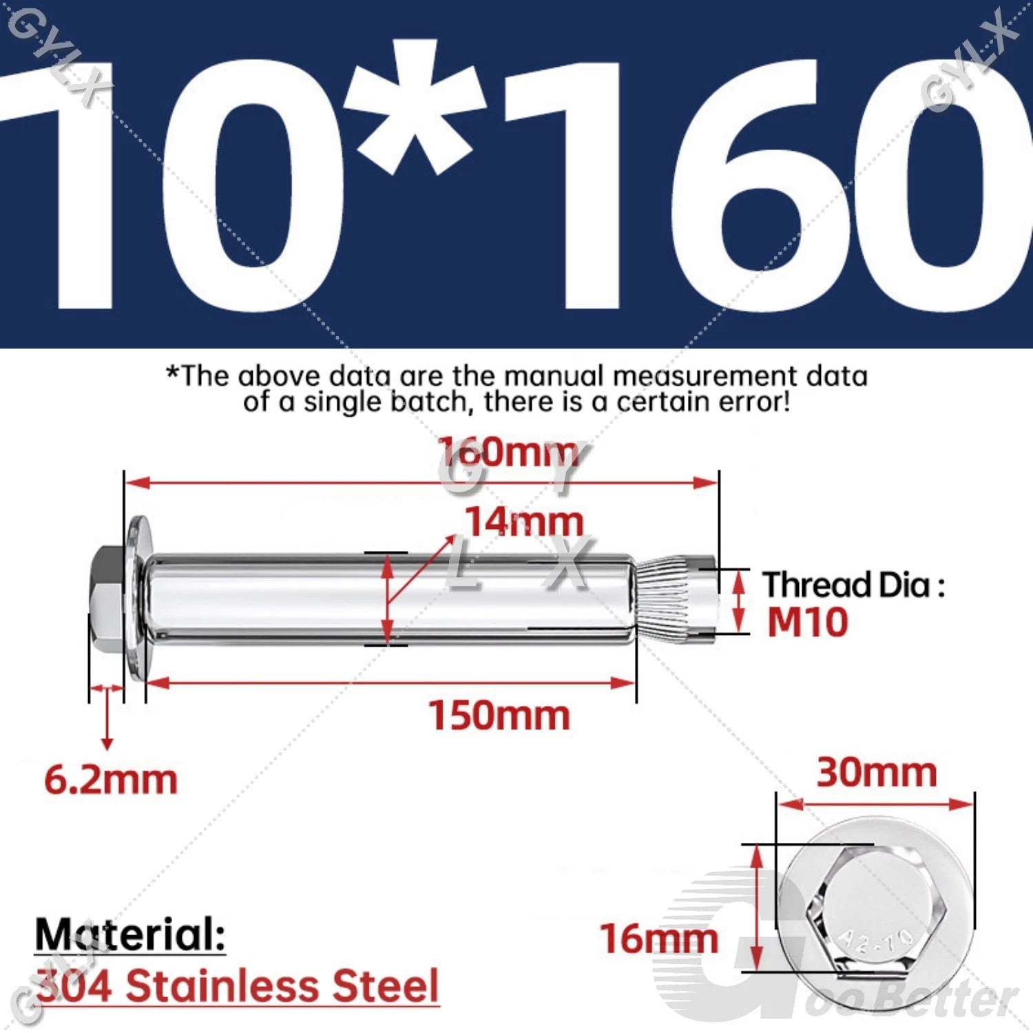Expansion Anchor Bolts for Masonry — M6 to M16, Stainless Steel & Zinc-Coated