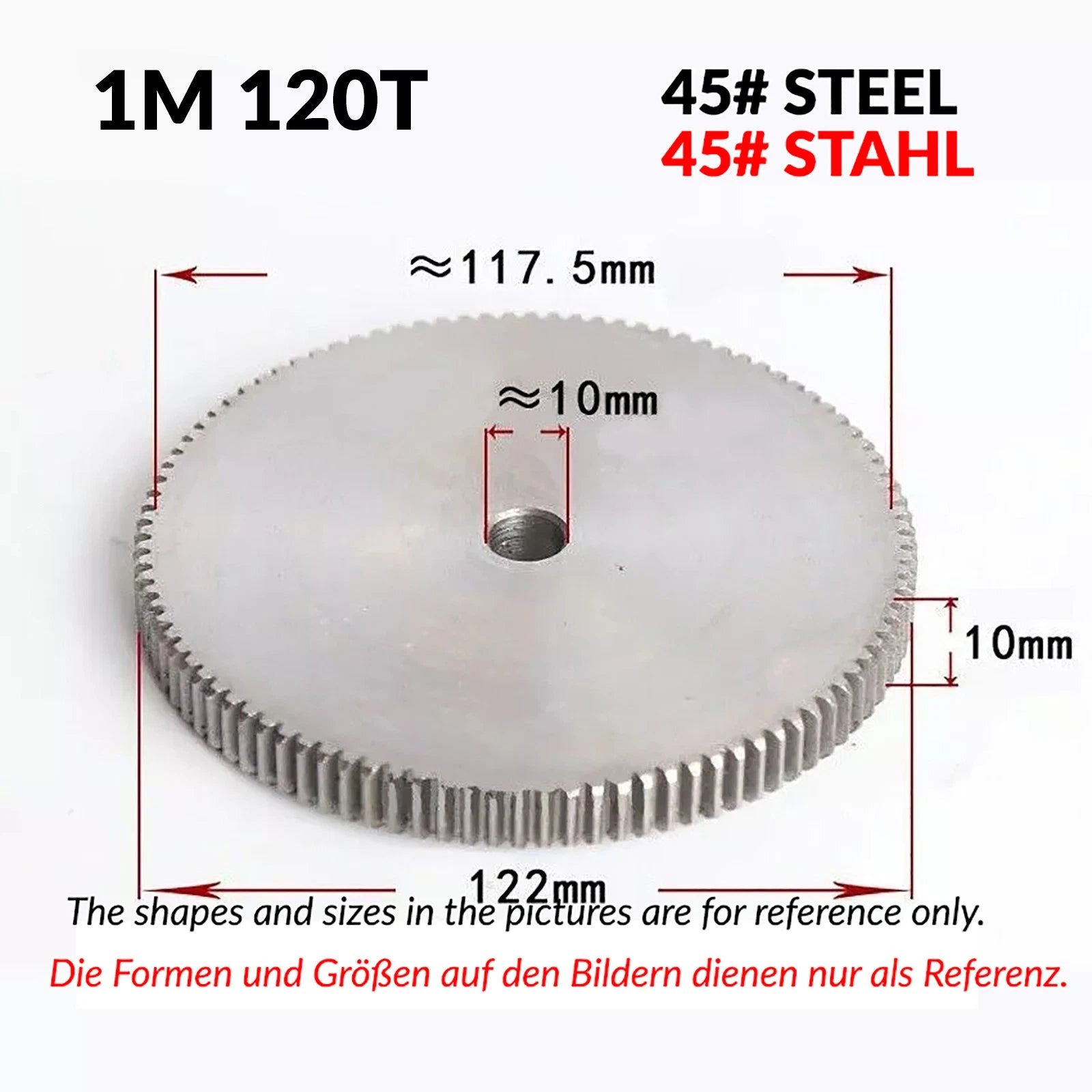 1/1.5/2 Mod 12T-150T Spur Gear 45# Steel Pinion Gear Thickn10-20mm Transmission
