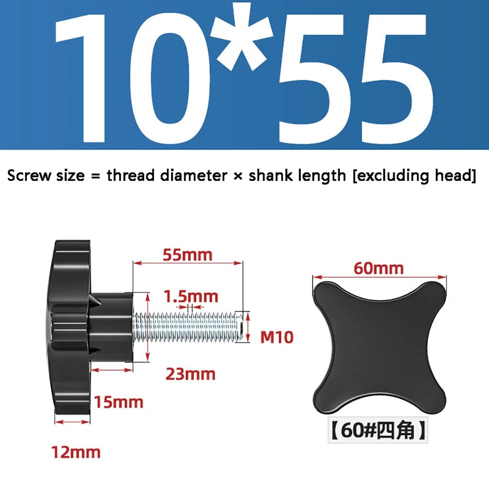 M5-M10 Thumb Screws Black Plastic Four Star Head Hand Grip Knob Bolts Galvanized