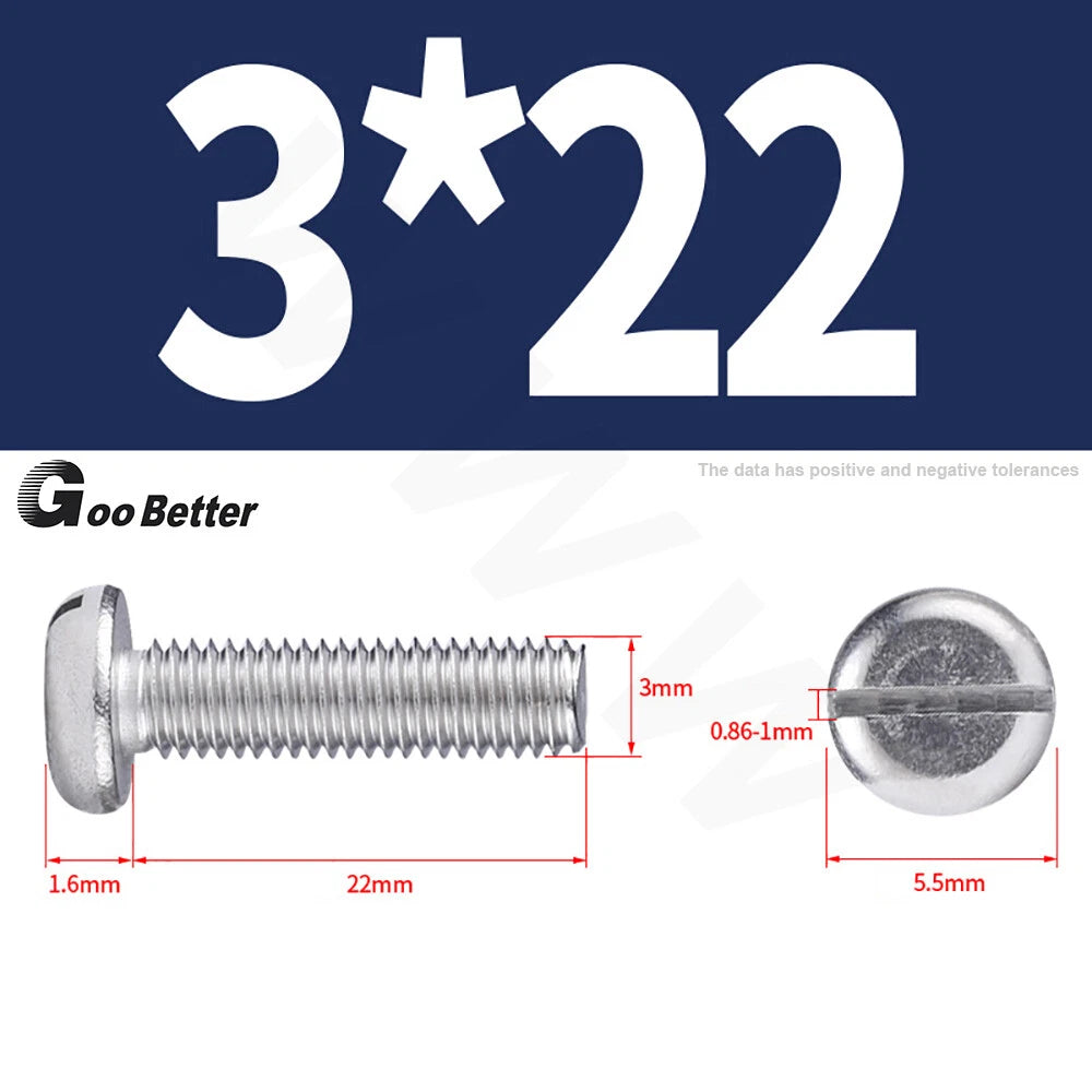 Slotted Pan Head Machine Screws – M1.6 to M4, A2 Stainless Steel, Fully Threaded, Lengths 3mm–60mm