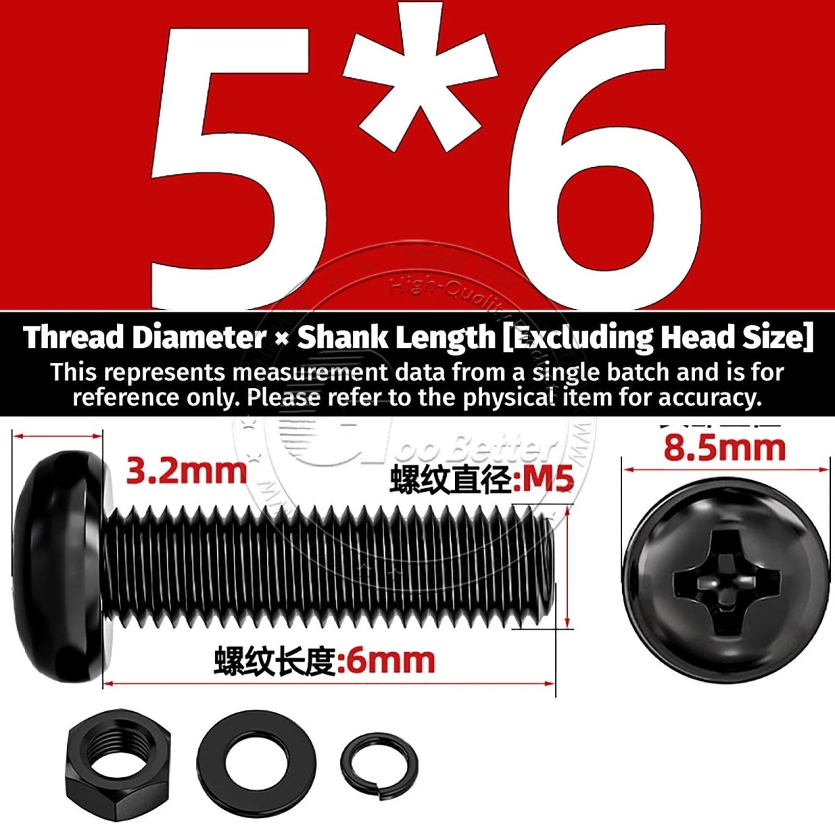 Black Phillips Pan Head Machine Screws with Washers — Metric M2 to M6 - HomeDIYer