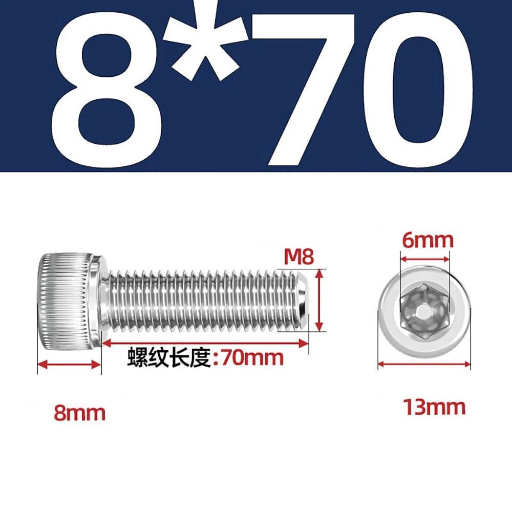 Socket Head Cap Screws – A2 Stainless Steel, M6 to M24, Hex Drive (DIN 912)