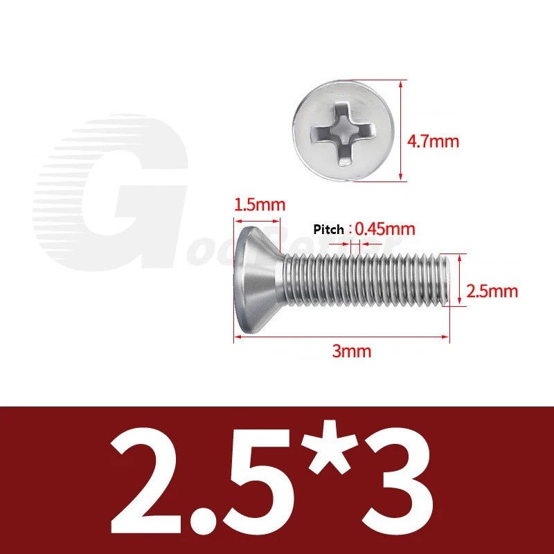 M1–M3.5 Phillips Countersunk Machine Screws – 304 Stainless Steel, Fully Threaded (3–120mm Overall Length) - HomeDIYer