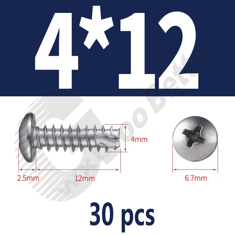 Pan Head Sheet Metal Screws Metric M1~M6 A2 Stainless Steel Sheet Metal Screws