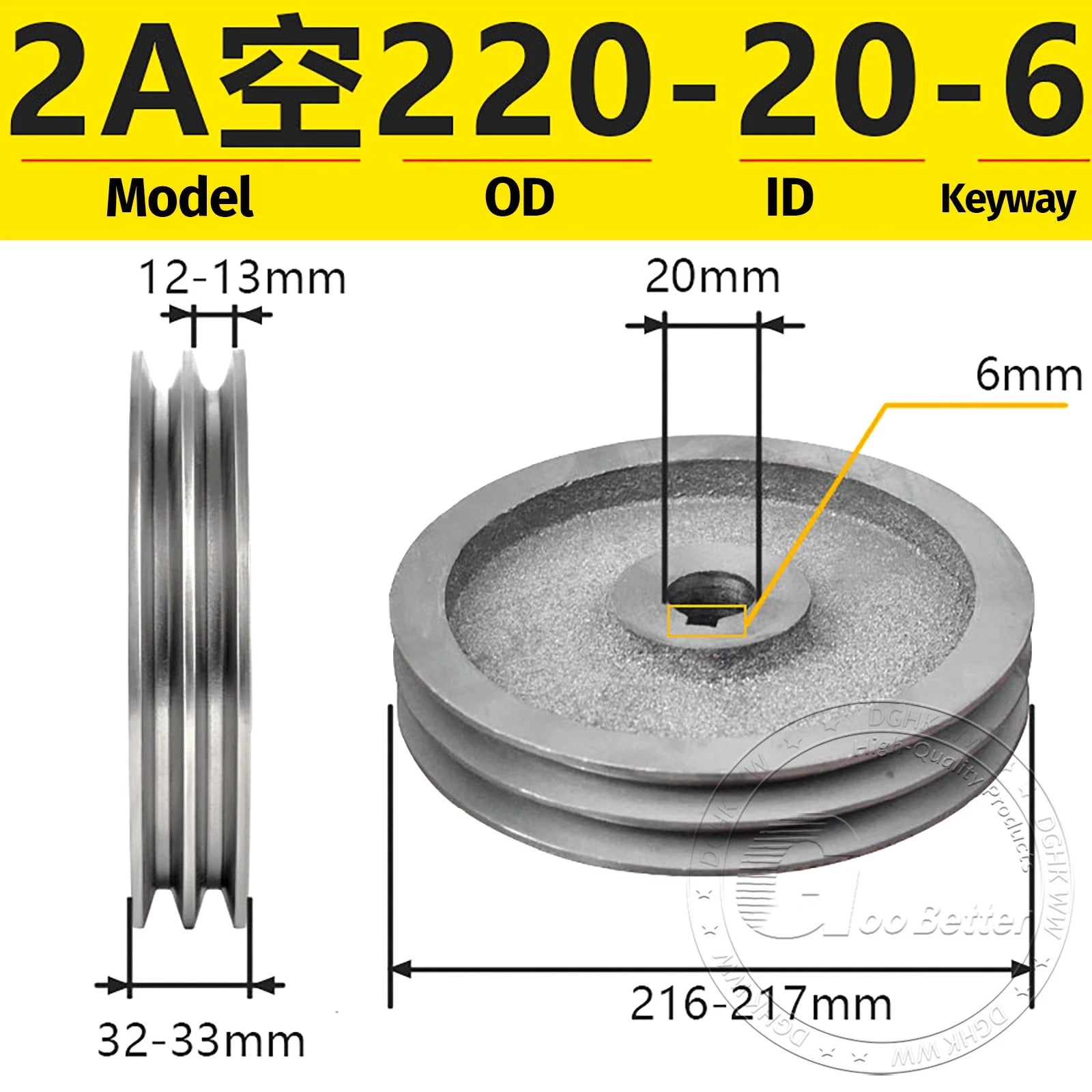 V-Belt Pulley Motor Pulleys Hollow 6-8mm Discs Dia Ø120-250mm For 2A Type Belts