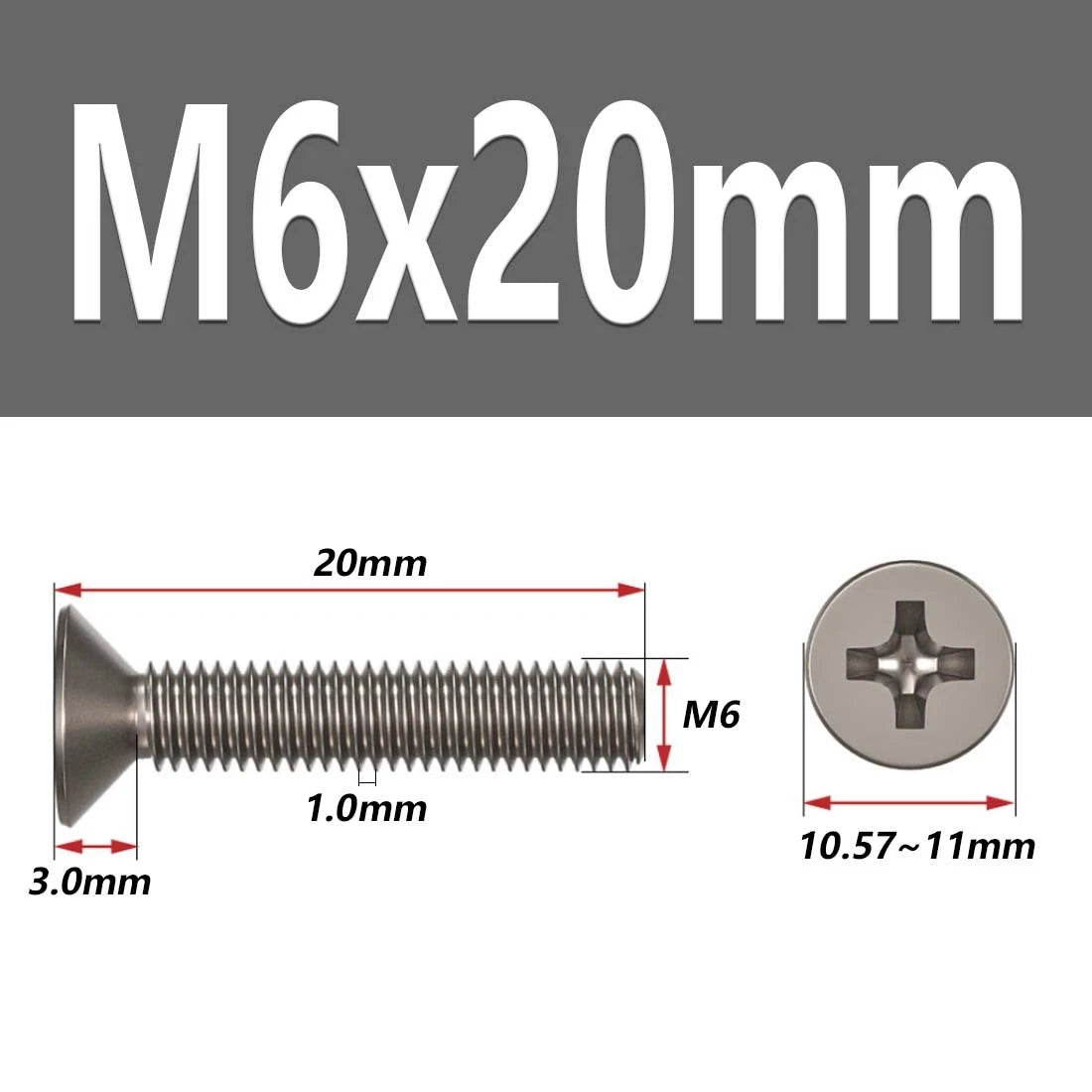 M1.6–M6 Titanium Phillips Countersunk Flat Head Screws – TA2 / Grade 2, Fully Threaded (4–50mm)