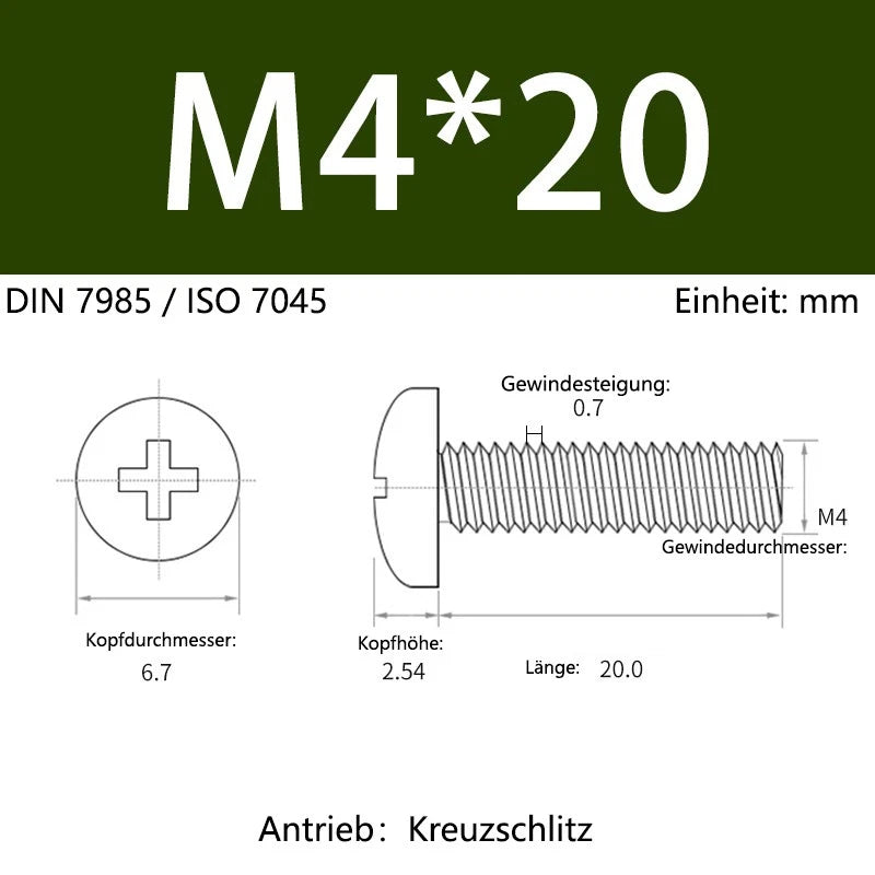 6063 Aluminium Phillips Pan Head Machine Screws DIN 7985 — M1.7 to M6 Metric