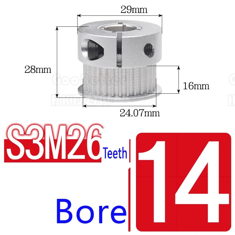 S3M Timing Pulley Belt Synchronous Wheel Gear 3D Printer Bore 5-15mm 20-28 Teeth