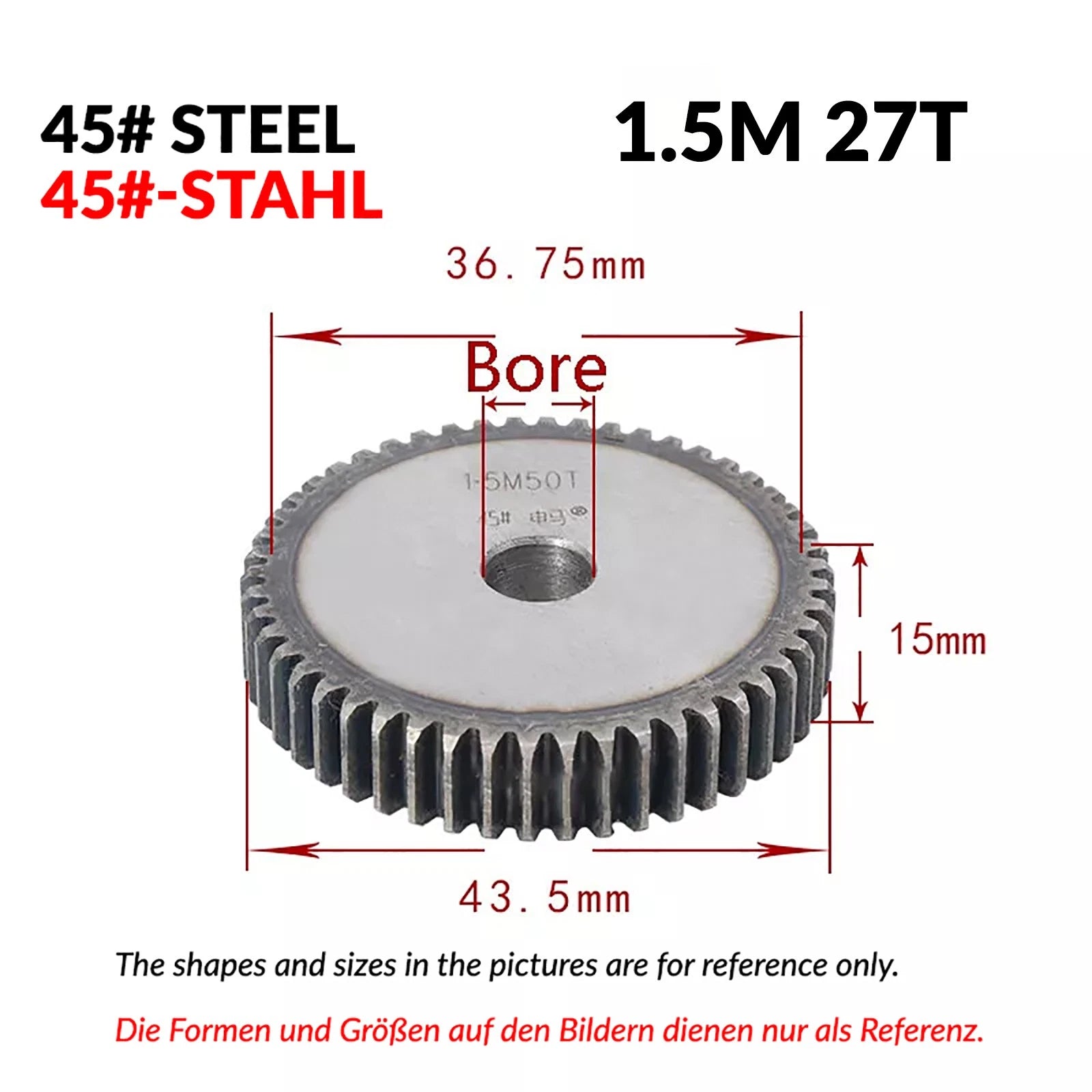 1/1.5/2 Mod 12T-150T Spur Gear 45# Steel Pinion Gear Thickn10-20mm Transmission