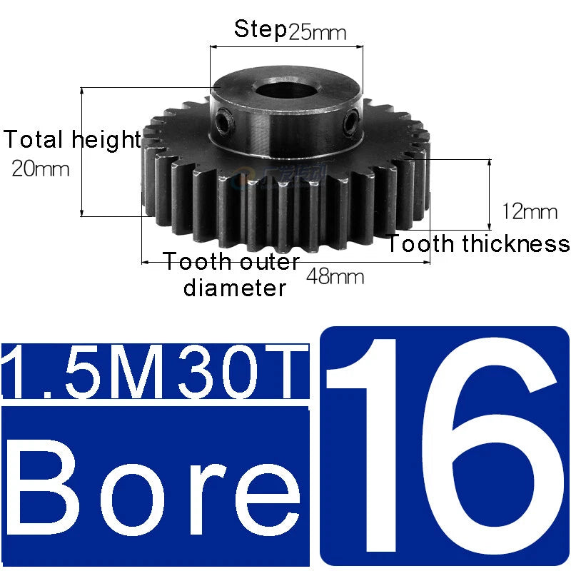 1.5Mod 45# Steel Spur Gears 10-150T Pinion Gear With Step Motor Gear Bore 5-25mm