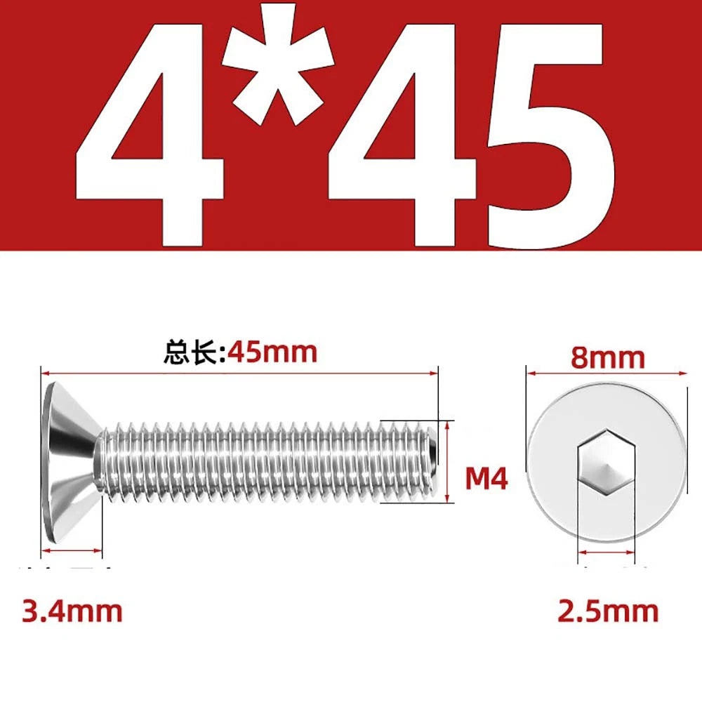 A4 Stainless Steel Countersunk Hex Socket Screws – Marine Grade, M2 to M16 (DIN 7991)