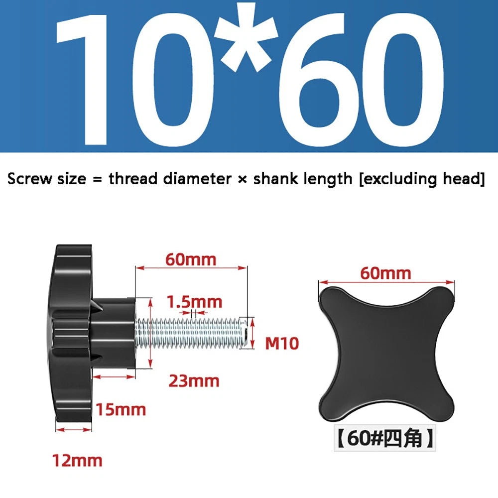 M5-M10 Thumb Screws Black Plastic Four Star Head Hand Grip Knob Bolts Galvanized