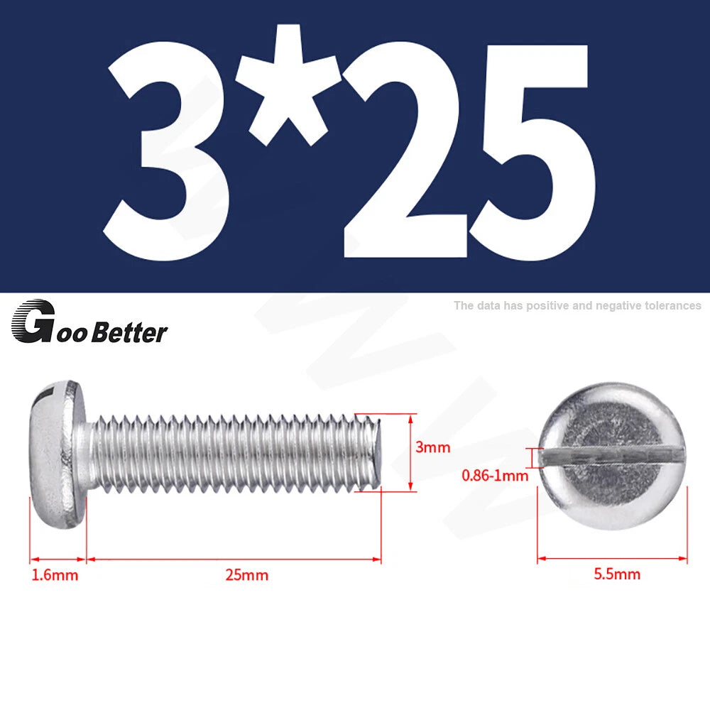 Slotted Pan Head Machine Screws – M1.6 to M4, A2 Stainless Steel, Fully Threaded, Lengths 3mm–60mm