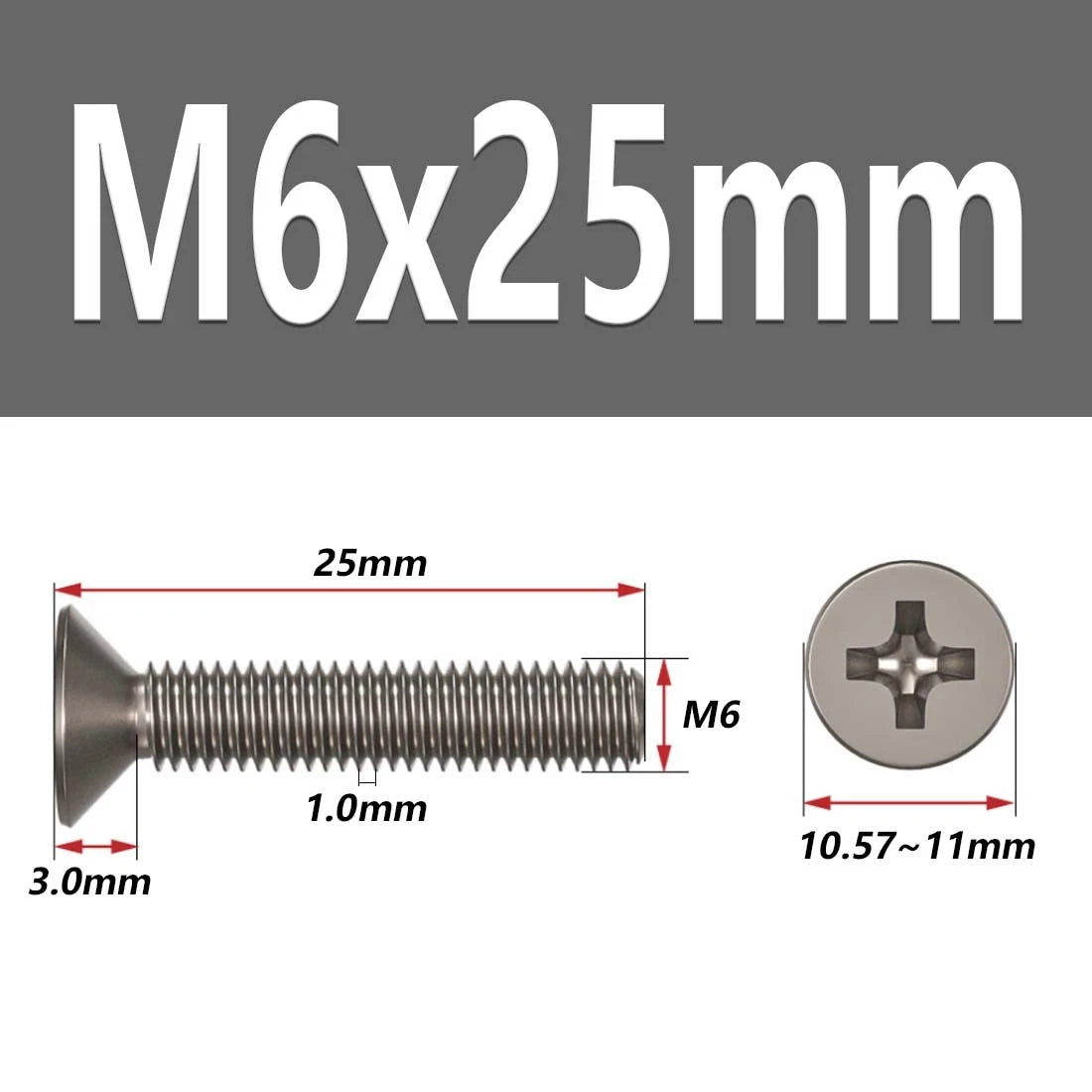 M1.6–M6 Titanium Phillips Countersunk Flat Head Screws – TA2 / Grade 2, Fully Threaded (4–50mm)