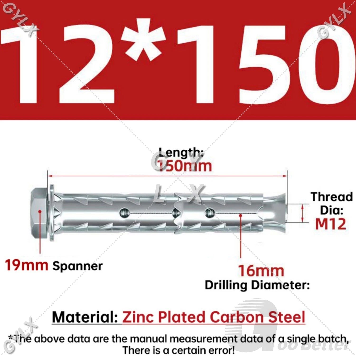 Galvanized Masonry Concrete Expansion Bolts — M6 M8 M10 M12 Wall Anchor Screws