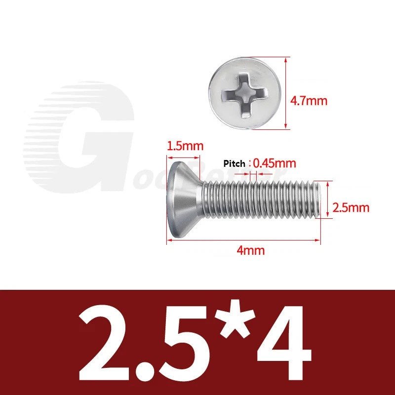 M1–M3.5 Phillips Countersunk Machine Screws – 304 Stainless Steel, Fully Threaded (3–120mm Overall Length) - HomeDIYer