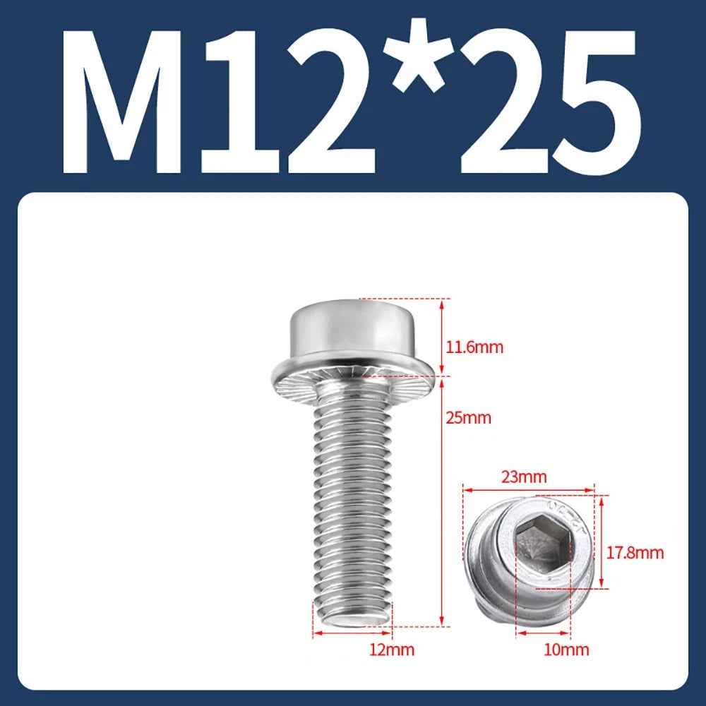 M5–M12 Flange Cap Head Hex Socket Screws – 304 Stainless Steel, Fully Threaded (8–60mm)