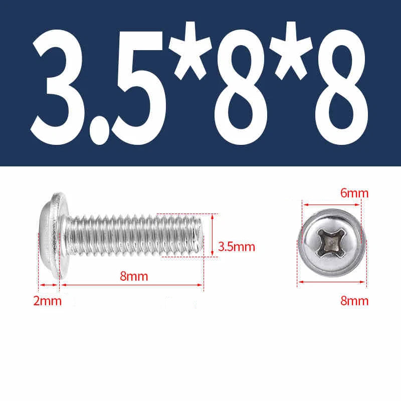 Phillips Flanged Pan Head Machine Screws – 304 / 316 Stainless Steel, Built‑in Washer (3–60mm Lengths)