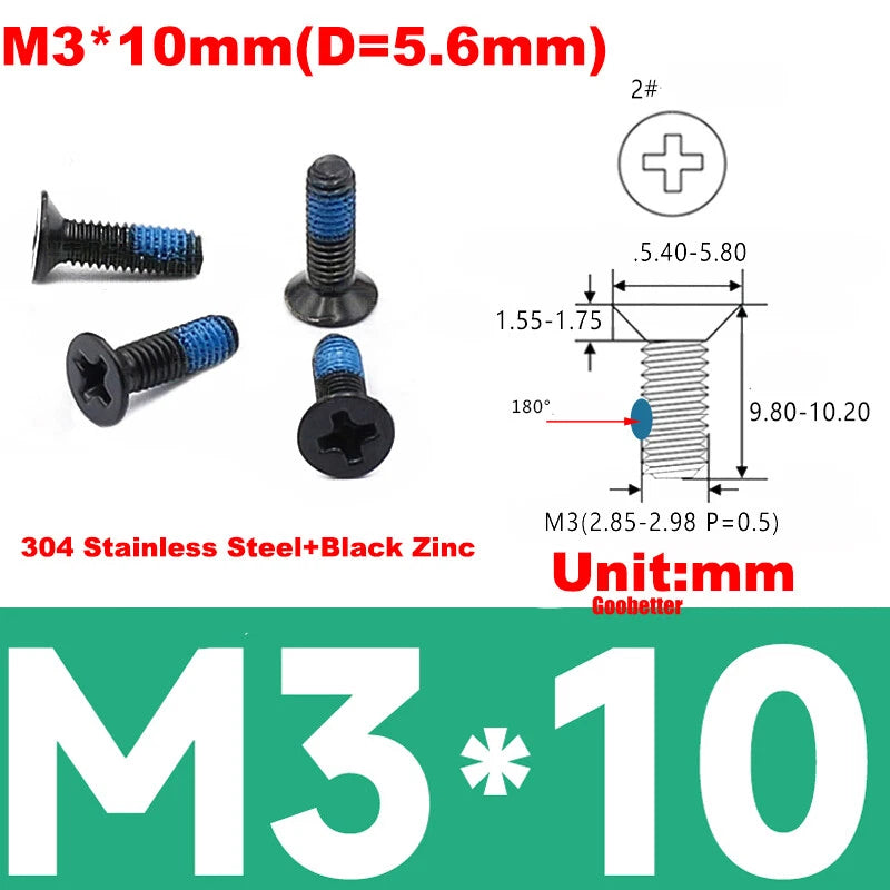 KM3 Phillips Countersunk Machine Screws – M3 x 3–18mm, Carbon or 304 Stainless, Multiple Finishes (Cross Flat Head)