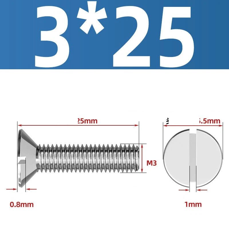 A2 Stainless Steel Slotted Countersunk Machine Screws — M1.6 to M10, Flat Head CSK Bolts - HomeDIYer