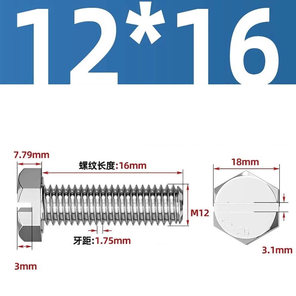 External Hex Slotted Machine Screws – A2 Stainless Steel, M4 to M16, Fully Threaded