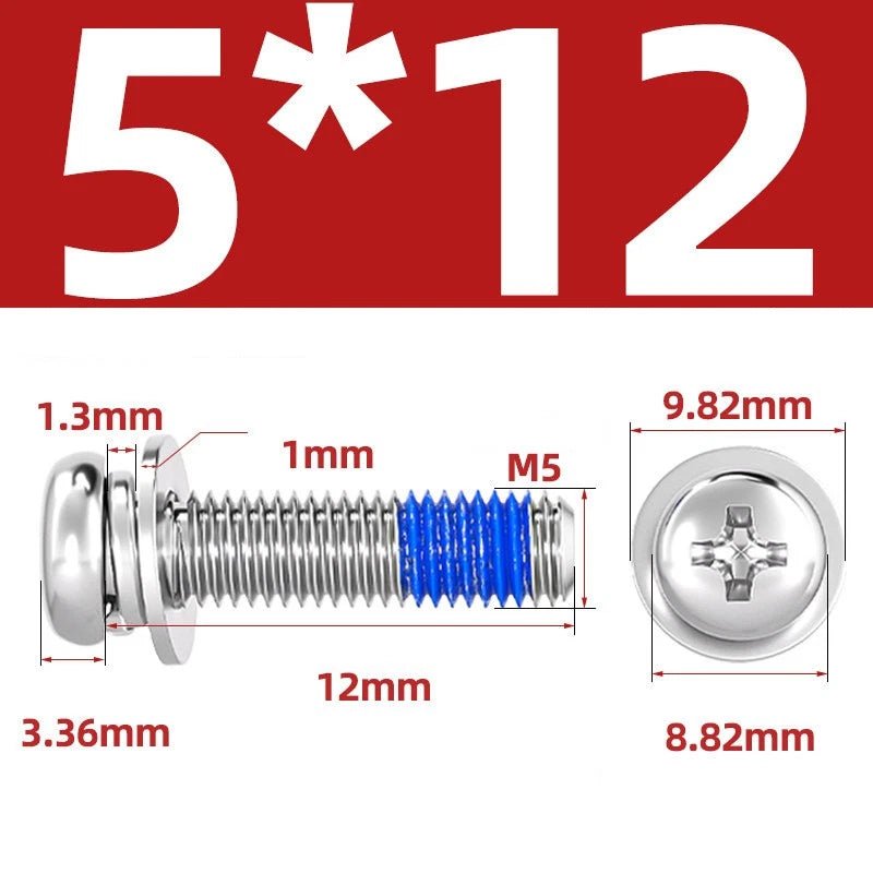 A2 Stainless Steel Phillips Pan Head Machine Screws with Flat & Spring Washers — M2 to M10 - HomeDIYer