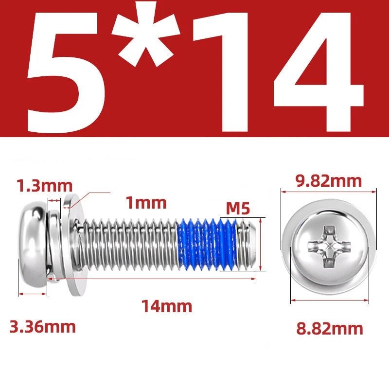 A2 Stainless Steel Phillips Pan Head Machine Screws with Flat & Spring Washers — M2 to M10 - HomeDIYer