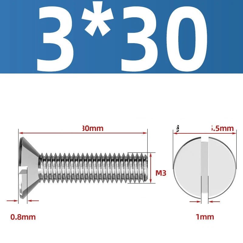 A2 Stainless Steel Slotted Countersunk Machine Screws — M1.6 to M10, Flat Head CSK Bolts - HomeDIYer