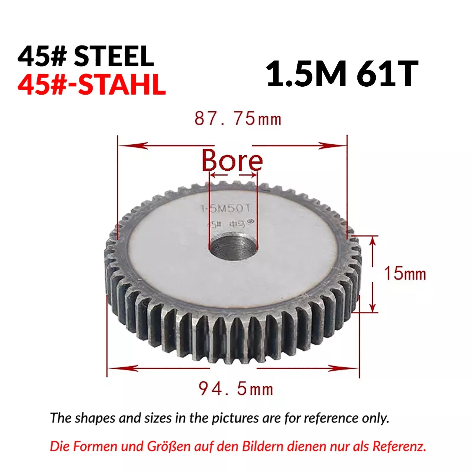 1/1.5/2 Mod 12T-150T Spur Gear 45# Steel Pinion Gear Thickn10-20mm Transmission