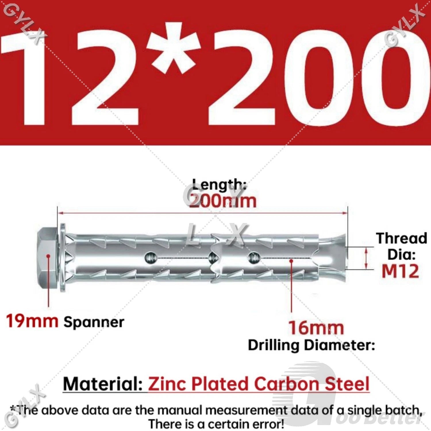 Galvanized Masonry Concrete Expansion Bolts — M6 M8 M10 M12 Wall Anchor Screws