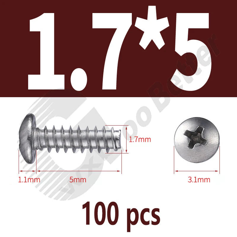 Pan Head Sheet Metal Screws Metric M1~M6 A2 Stainless Steel Sheet Metal Screws
