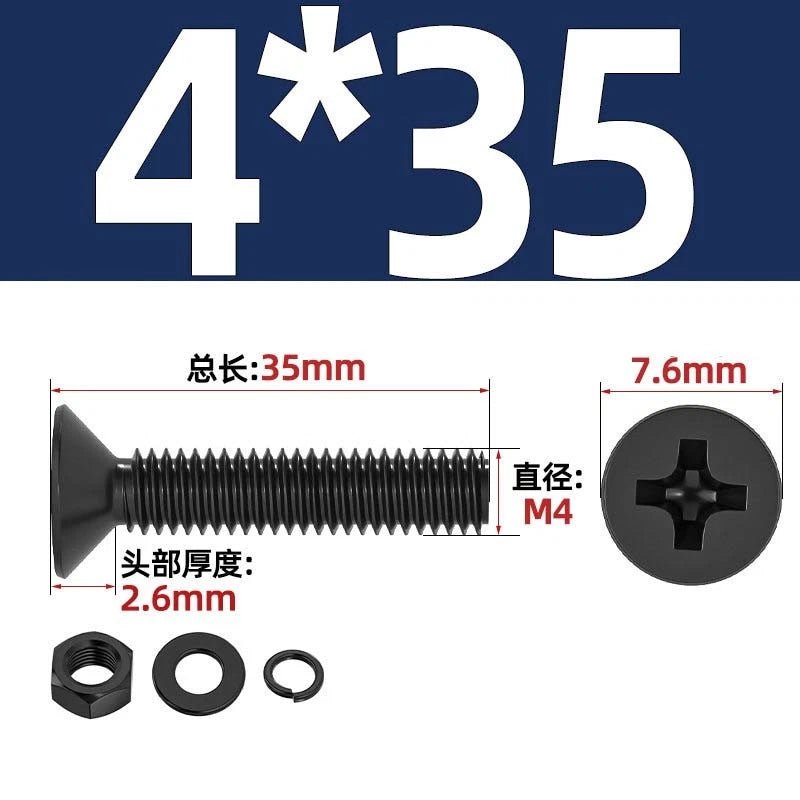 M2–M6 Phillips Countersunk Head Machine Screws with Nut and Washer | Carbon Steel Bolt Set - HomeDIYer