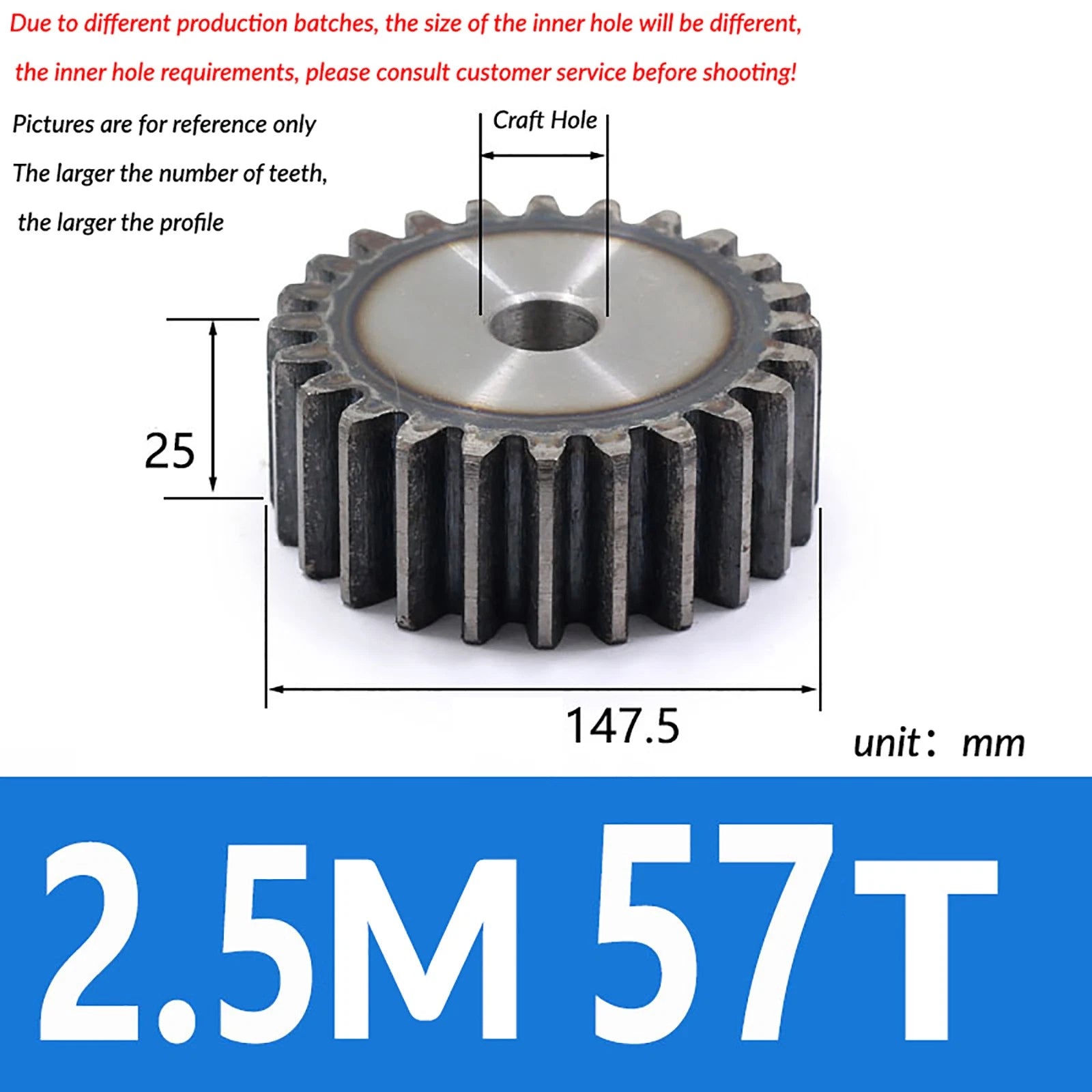 2.5 Mod 10T - 79T Spur Gear 45# Steel Pinion Gear Thickn 25MM Transmission Gear