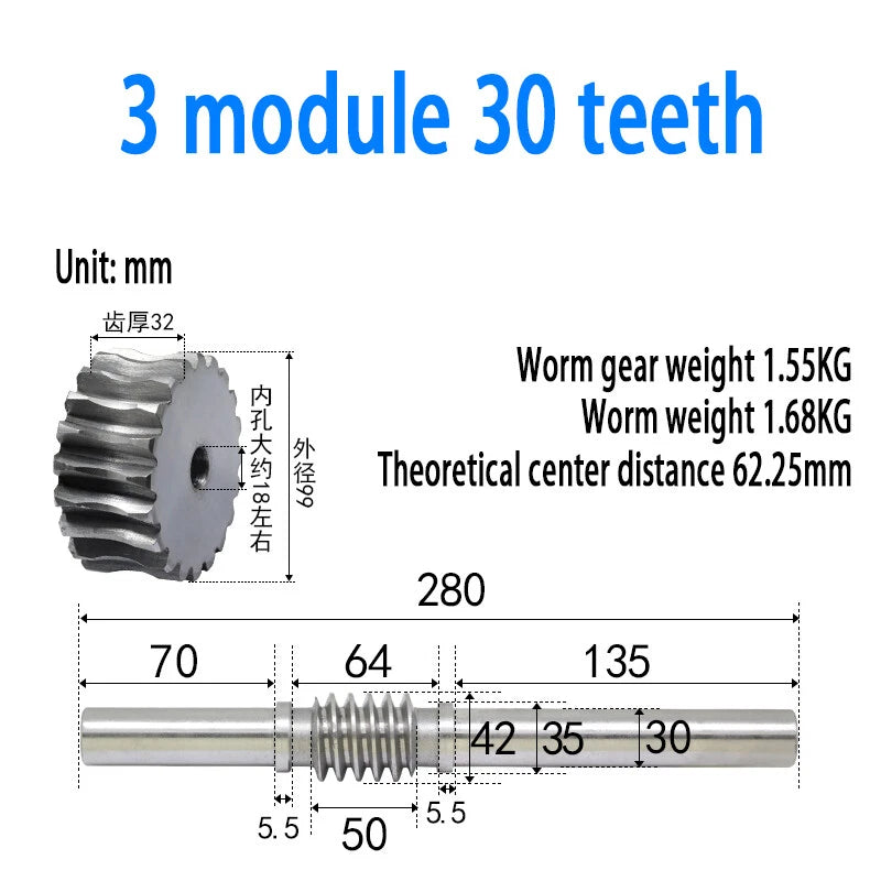 1/1.5/2/2.5/3/4 Module 15T to 100T Gear Steel Worm Wheel Gear & Worm Gear Shaft