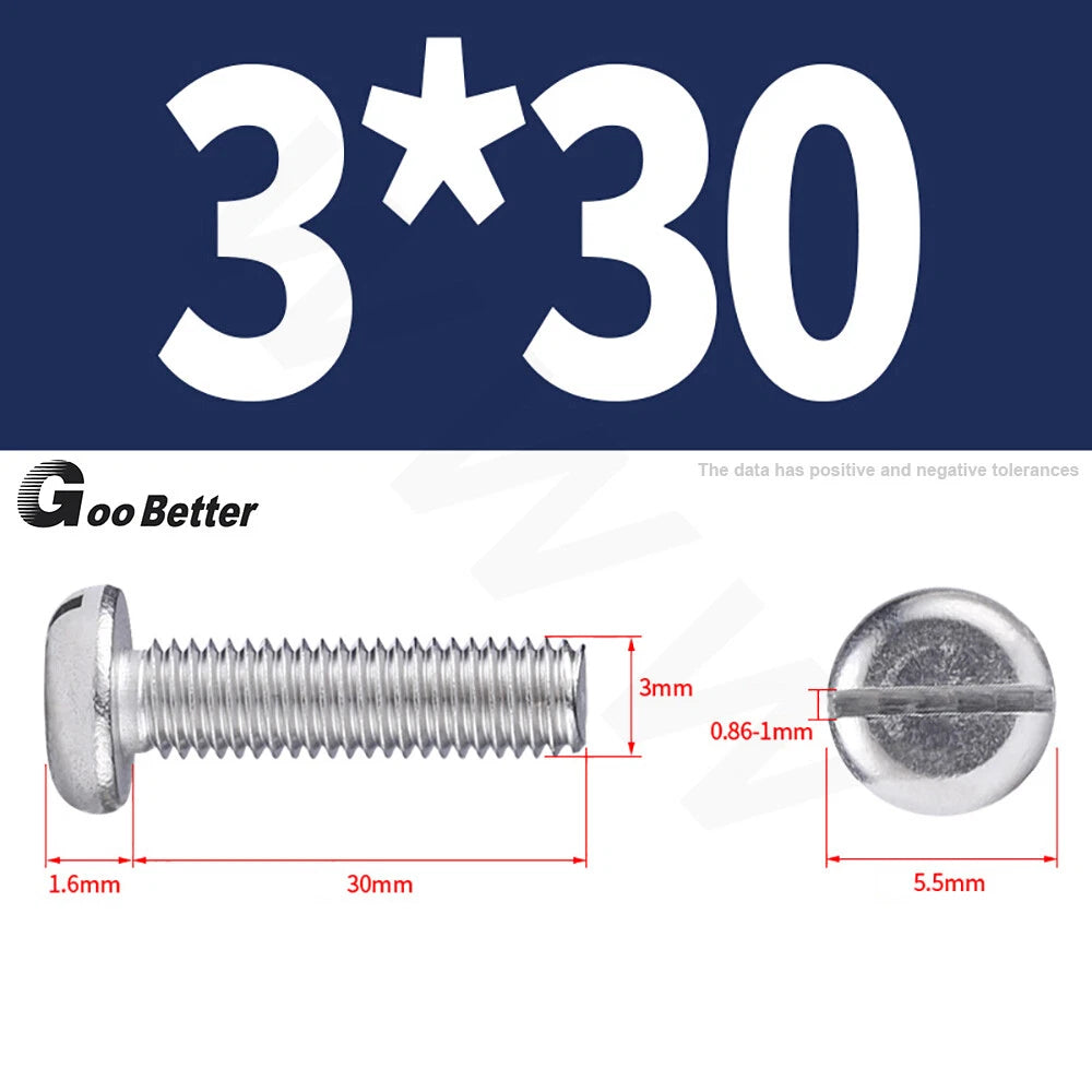 Slotted Pan Head Machine Screws – M1.6 to M4, A2 Stainless Steel, Fully Threaded, Lengths 3mm–60mm