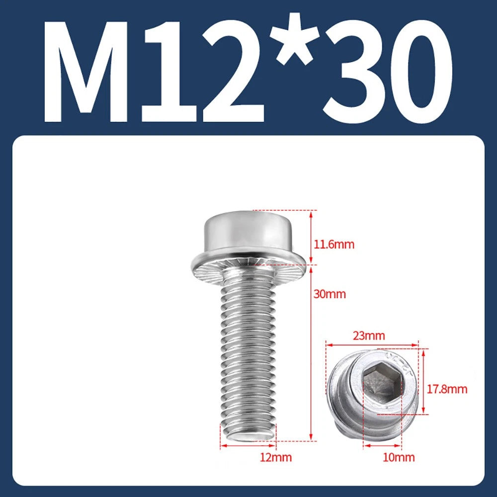 M5–M12 Flange Cap Head Hex Socket Screws – 304 Stainless Steel, Fully Threaded (8–60mm)