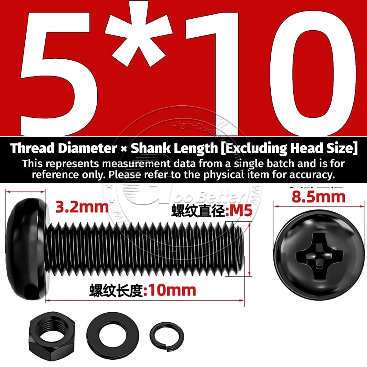 Black Phillips Pan Head Machine Screws with Washers — Metric M2 to M6 - HomeDIYer