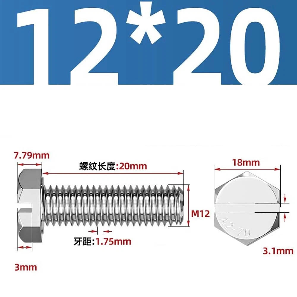 External Hex Slotted Machine Screws – A2 Stainless Steel, M4 to M16, Fully Threaded