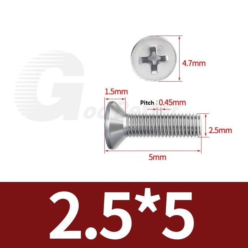 M1–M3.5 Phillips Countersunk Machine Screws – 304 Stainless Steel, Fully Threaded (3–120mm Overall Length) - HomeDIYer