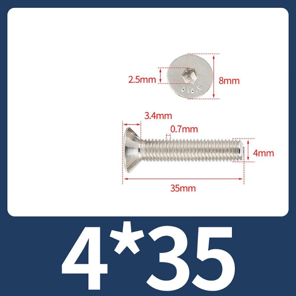 Grade 10.9 Alloy Steel Countersunk Socket Head Screws — M1.6 to M4, 10–500 Pcs