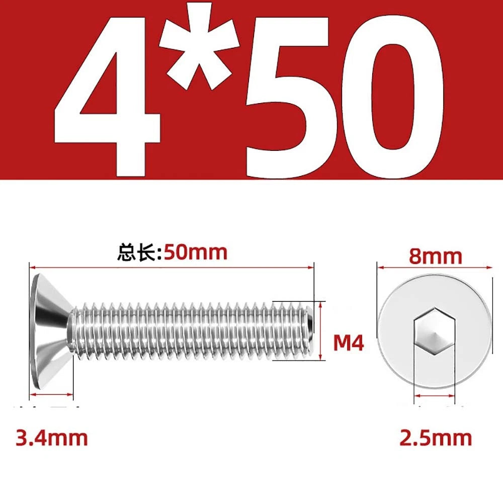 A4 Stainless Steel Countersunk Hex Socket Screws – Marine Grade, M2 to M16 (DIN 7991)
