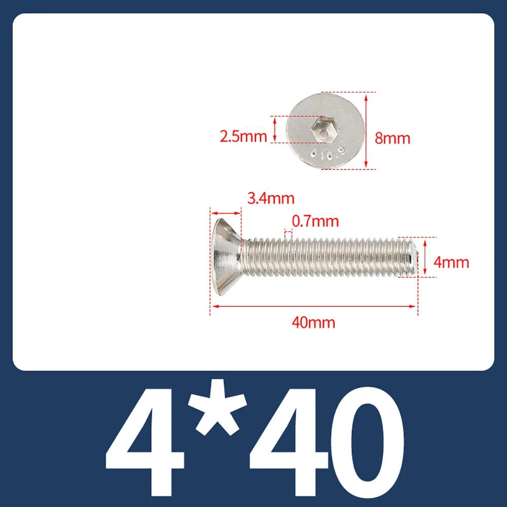 Grade 10.9 Alloy Steel Countersunk Socket Head Screws — M1.6 to M4, 10–500 Pcs