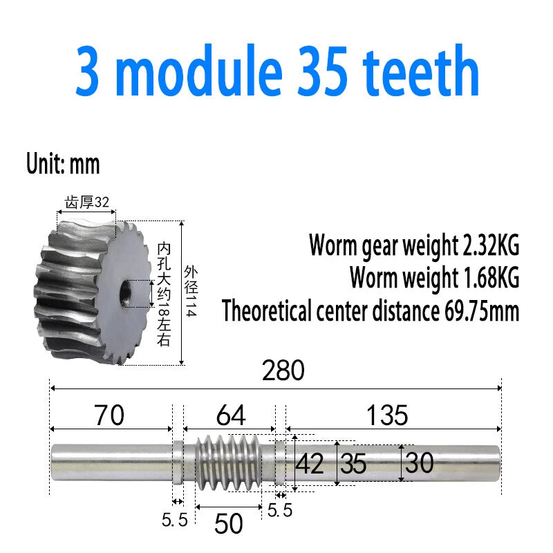 1/1.5/2/2.5/3/4 Module 15T to 100T Gear Steel Worm Wheel Gear & Worm Gear Shaft