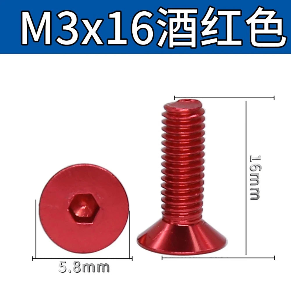 M3 Countersunk Hex Socket Aluminum Anodized Machine Screws — 10 Colors, 5–50 Pcs