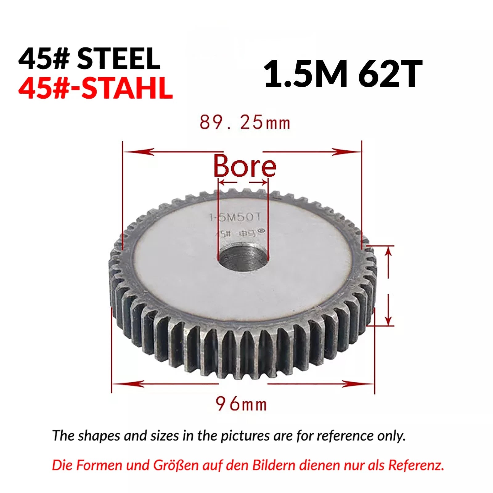 1.5 Mod 12/13/14/15/16/17/18/20-120T 45# Spur Gear Thickn 15mm Transmission Gear