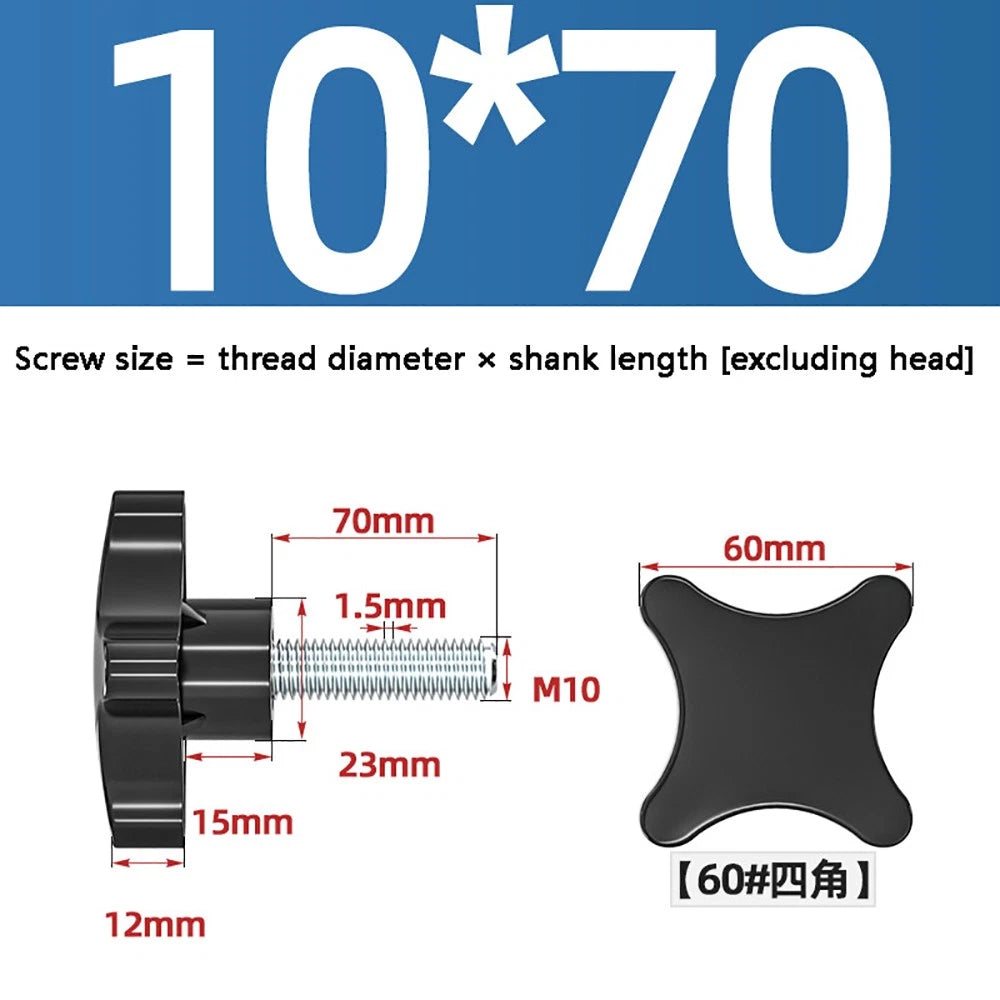 M5-M10 Thumb Screws Black Plastic Four Star Head Hand Grip Knob Bolts Galvanized